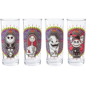 Silver Buffalo Disney Nightmare Before Christmas Day of the Dead 4 Glass Tumbler